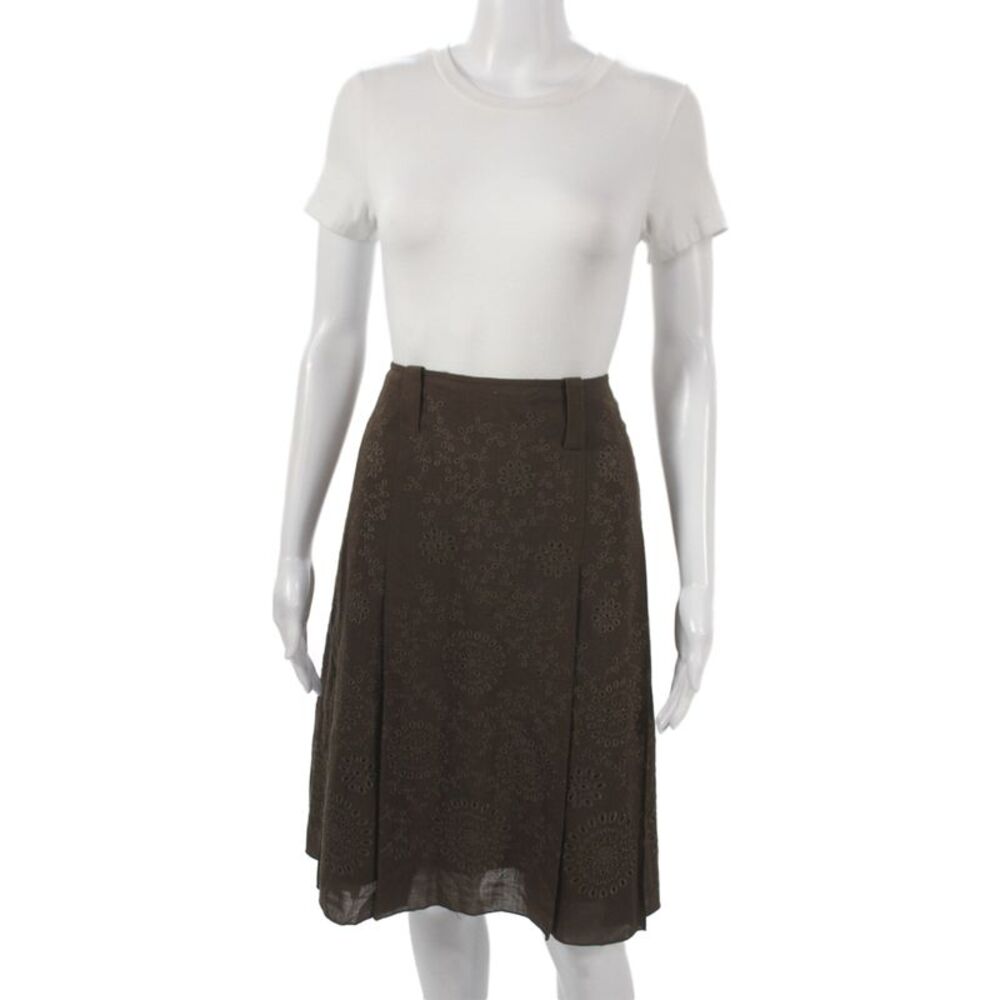 Per Se Women A-Line Brown Floral Knee Length Skirt Size 10